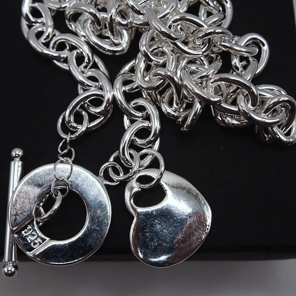 Stunning "Homage" ♥ Heart ♥ w/ Toggle Stamped 925 Sterling Silver Necklace - Picture 7 of 9